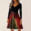Women's Casual Fashion V Neck Long Sleeve Christmas Printed Party Vintage Long Dresses