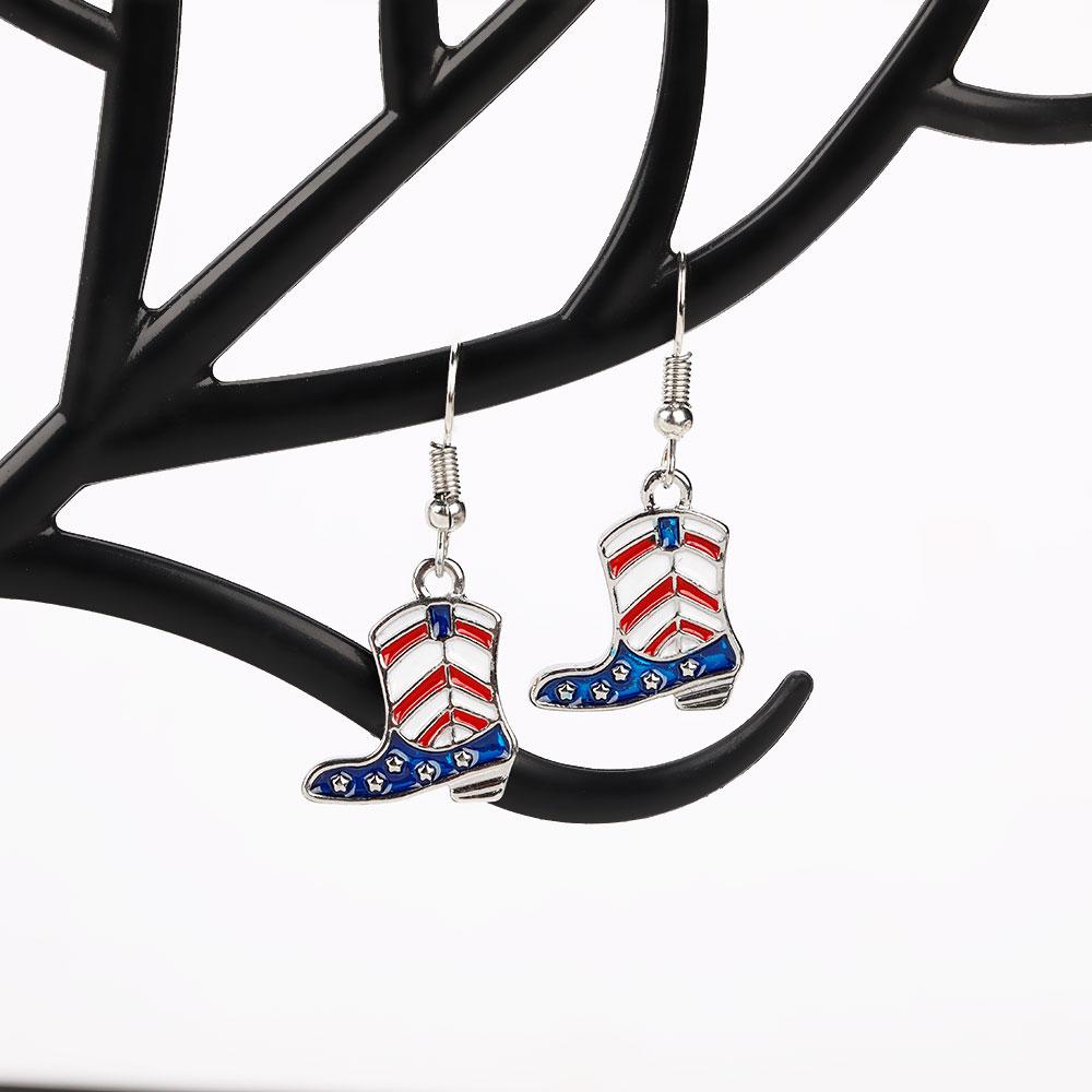1 Pair American Flag Butterfly Boots Yeah Cowboy Hat Angle Wing Drop Earrings For USA Patriot Party Jewelry Festival Gift