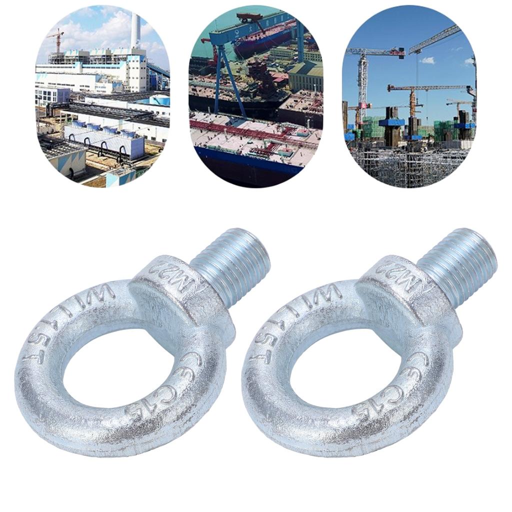 2PCS Lifting Ring Bolts Galvanized Carbon Steel Eyebolts Deep Threaded Lifting Shoulder Eyebolt M22