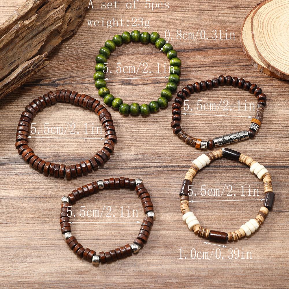 DIEZI Bohemian Multi layer Handmade Wood Beads Strand Bracelets For Women Men Ethnic Elastic Rope Bracelet Pulseira Feminina