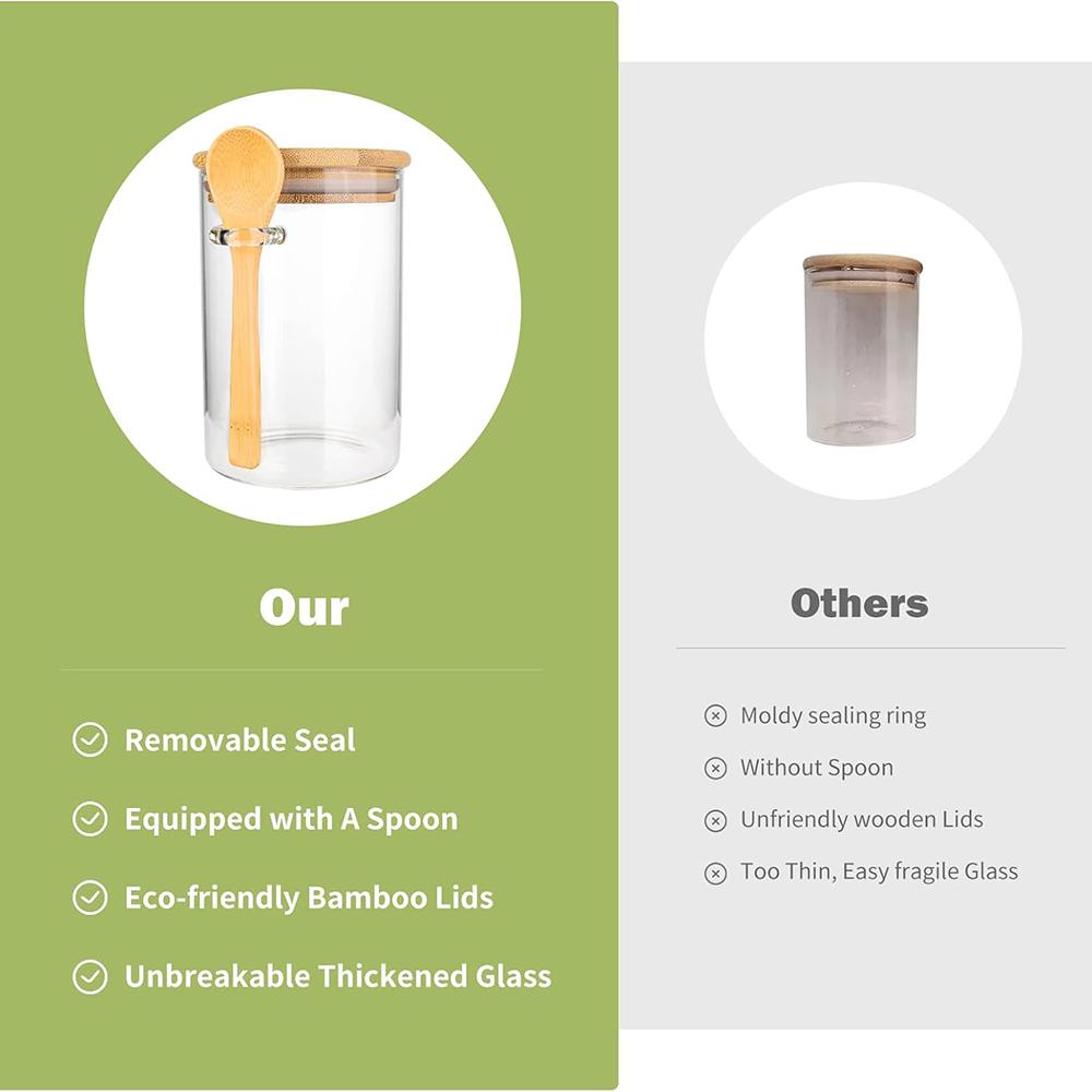 Szczelne szklane słoiki o pojemności 18 uncji z pokrywkami i łyżkami, słoiki na cukierki z pokrywkami, przezroczyste słoiki na przyprawy, małe pojemniki do przechowywania żywności