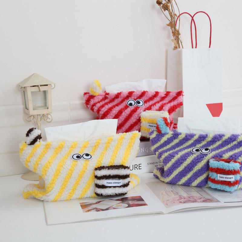 

1Pc Toilet Paper Desktop Decorative Lambswool Fashion Striped Nordic Style Napkin Boxes Polyester Fiber Tissue Bag красный/синий