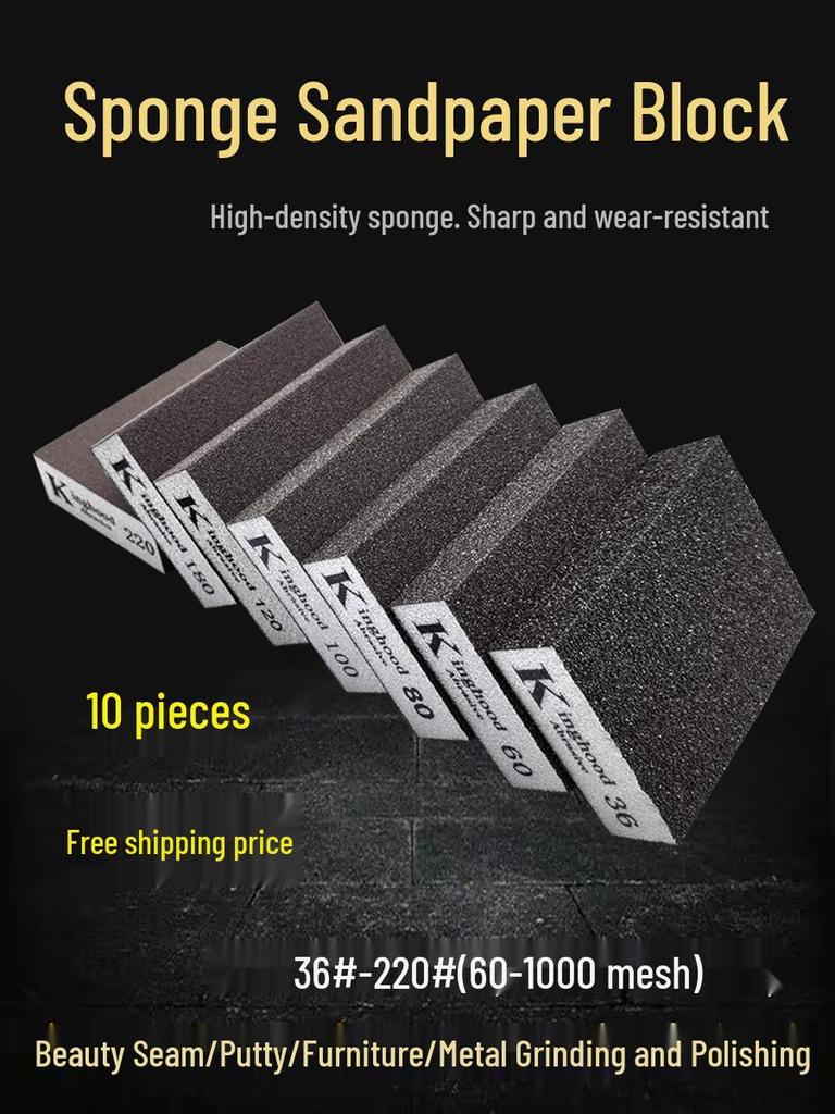 10-Piece Sponge Sandpaper Blocks for Joint Filling, Paint & Putty Removal, Woodworking, and Metal Polishing