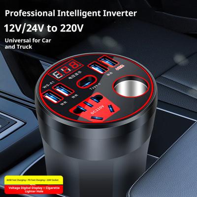 200W Car Power Inverter 4 USB 1 Type-C Ports with AC Outlet 12V To 220V Fast Charging Converter for Laptops Phones