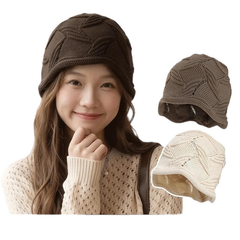 Autumn and winter new wool hat crimped knitted bag head cold hat women's single-layer thin stacked hat shows small face