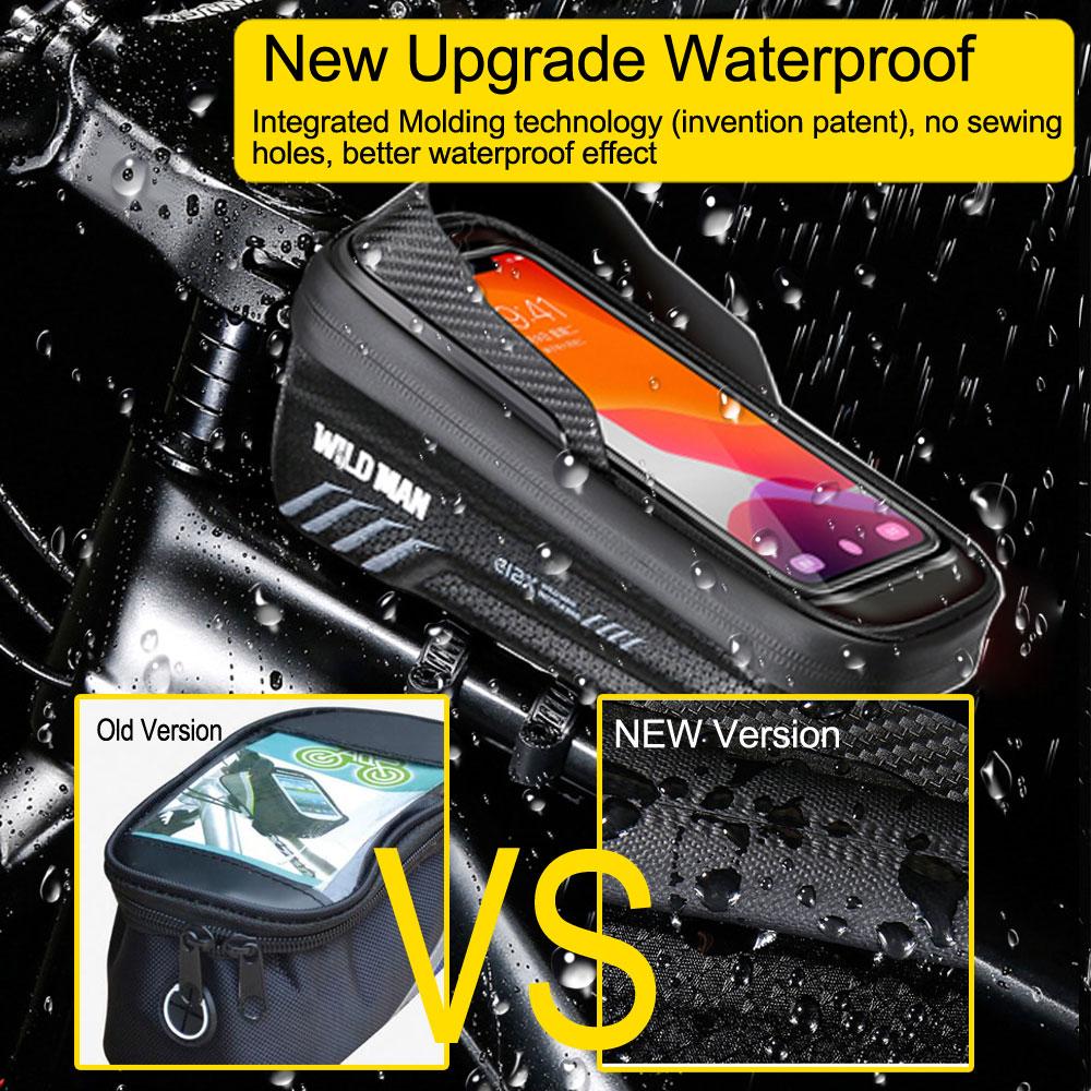 WILD MAN Bike Bag 2L Frame Front Tube Cycling Bag Bicycle Waterproof Phone Case Holder 7.4 Inches Touch Screen Bag