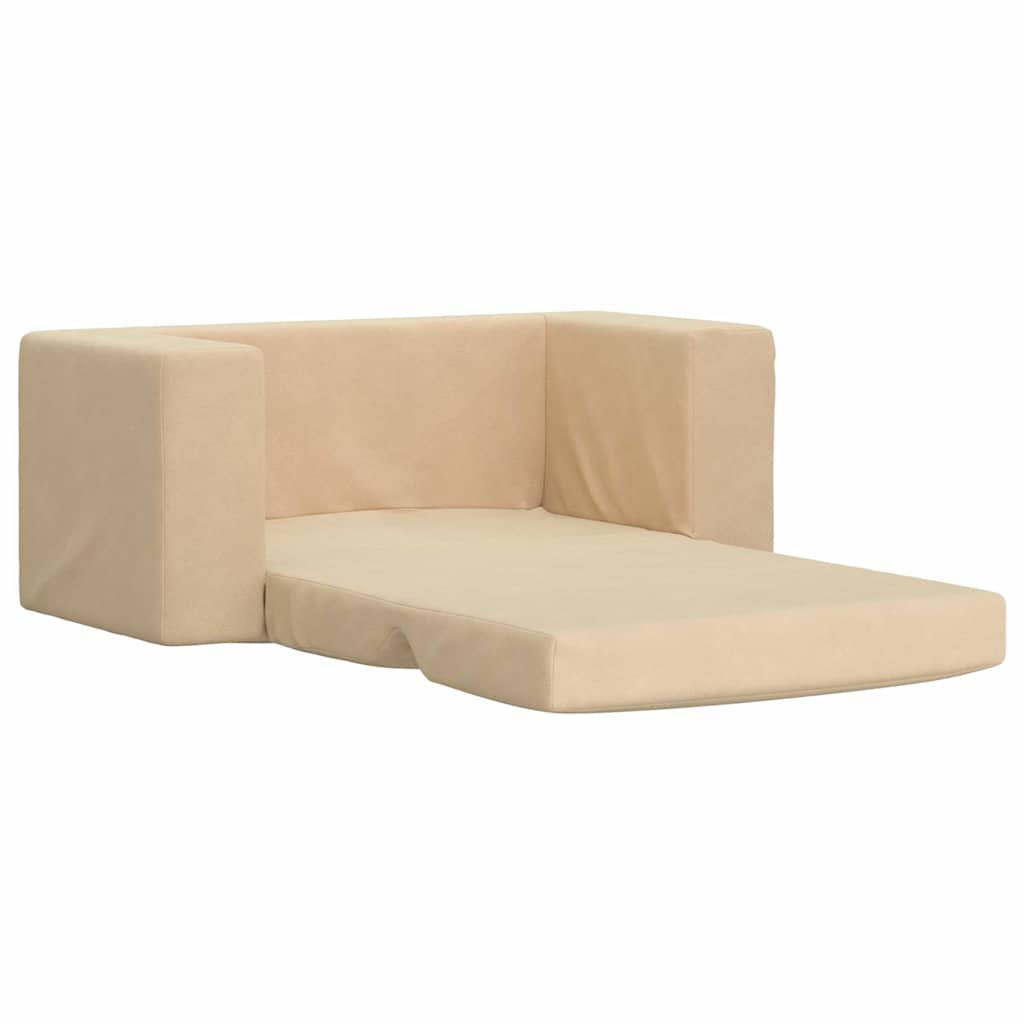 Kids Sleeper Sofa 2 Seater Cream Soft Plush