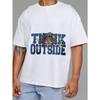 Crewneck T Shirt White Think Outside Cartoon Character and Text Design Casual Streetwear for Men and Women