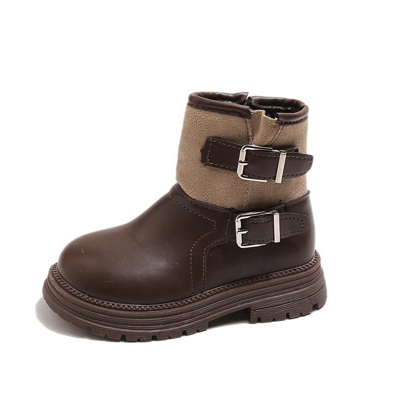 Children's Martin boots 2025 autumn and winter new boys and girls leather boots catwalk western cowboy boots locomotive boots single boots tide
