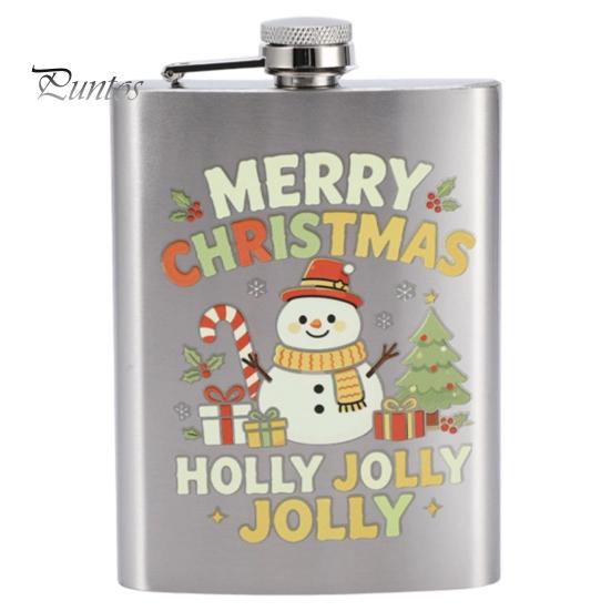 Festive Patterned Drinking Cup Beer Barrel Flask, 8oz Stainless Steel Oil Drum Shaped Flask with Small Gift for Christmas Prints Outdoor Camping Party