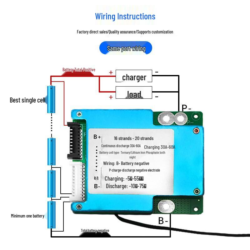 18, 19, 20-string Iron Lithium 18650 Battery with 40/50/60A Balance & Temperature Protection for Electric Vehicles