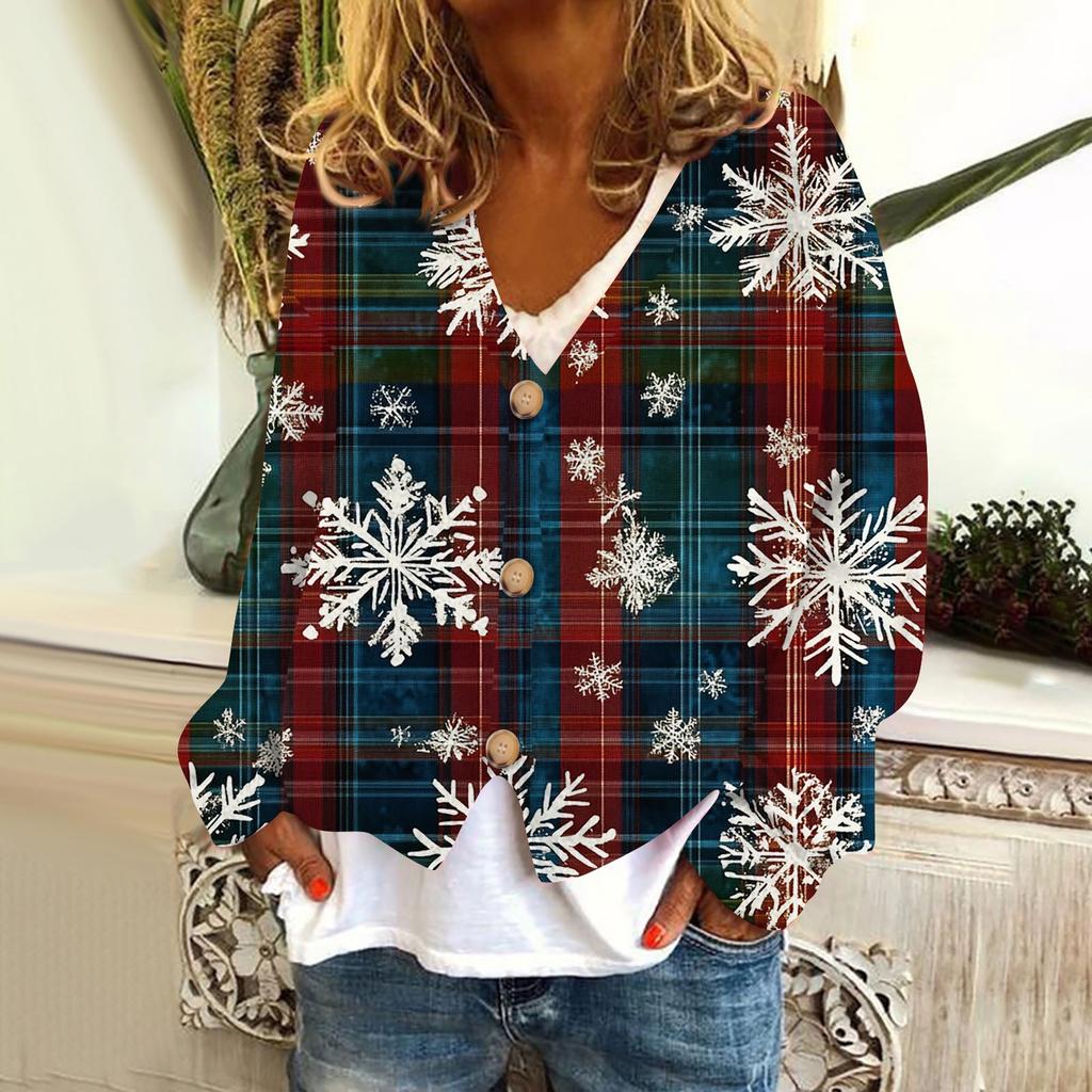Women's Fashion Short Coat Casual Long Sleeve Printed Single Breasted Plush Top