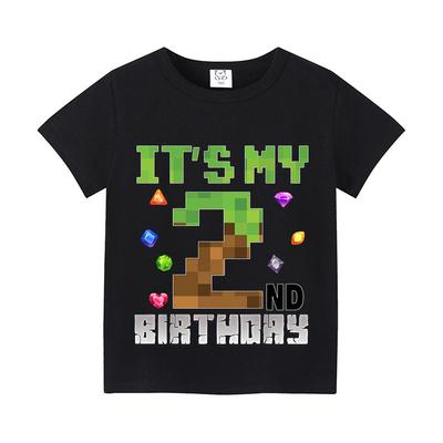 Miner Crafting Zahl T-Shirt Pixel 1-9 Geburtstagsparty Zubehör Kurzarm T-Shirt Jungen Mädchen Sommerkleidung Einfaches Basis T-Shirt