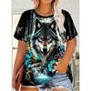 XL-7XL Plus Size Women's Men Casual 3D Print Loose V Neck Short Sleeved T-shirt Top