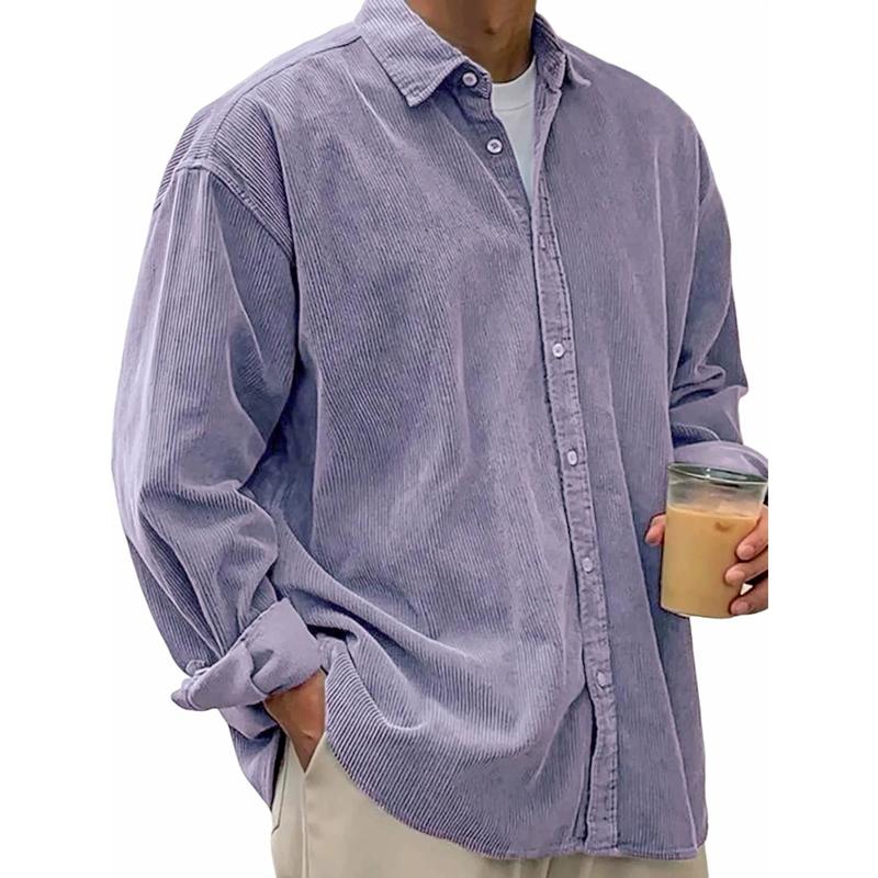Camicia da Uomo in Velluto a Coste Autunno Inverno Workwear Elegante Ampia Designer Abbigliamento Moda Vintage Lusso Cargo Maniche Lunghe Capospalla