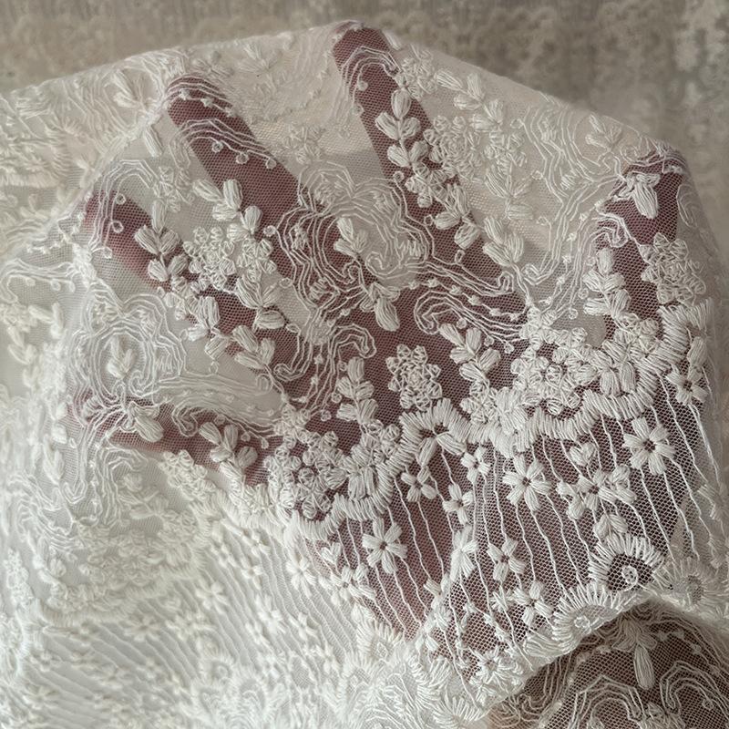 1Yards(90cm)/lot 150cm Wide Ultra Delicate Apricot Cotton Mesh Embroidery Lace Fabric Vintage Elegant Embroidered Fabric DIY Skirt Curtain Tablecloth
