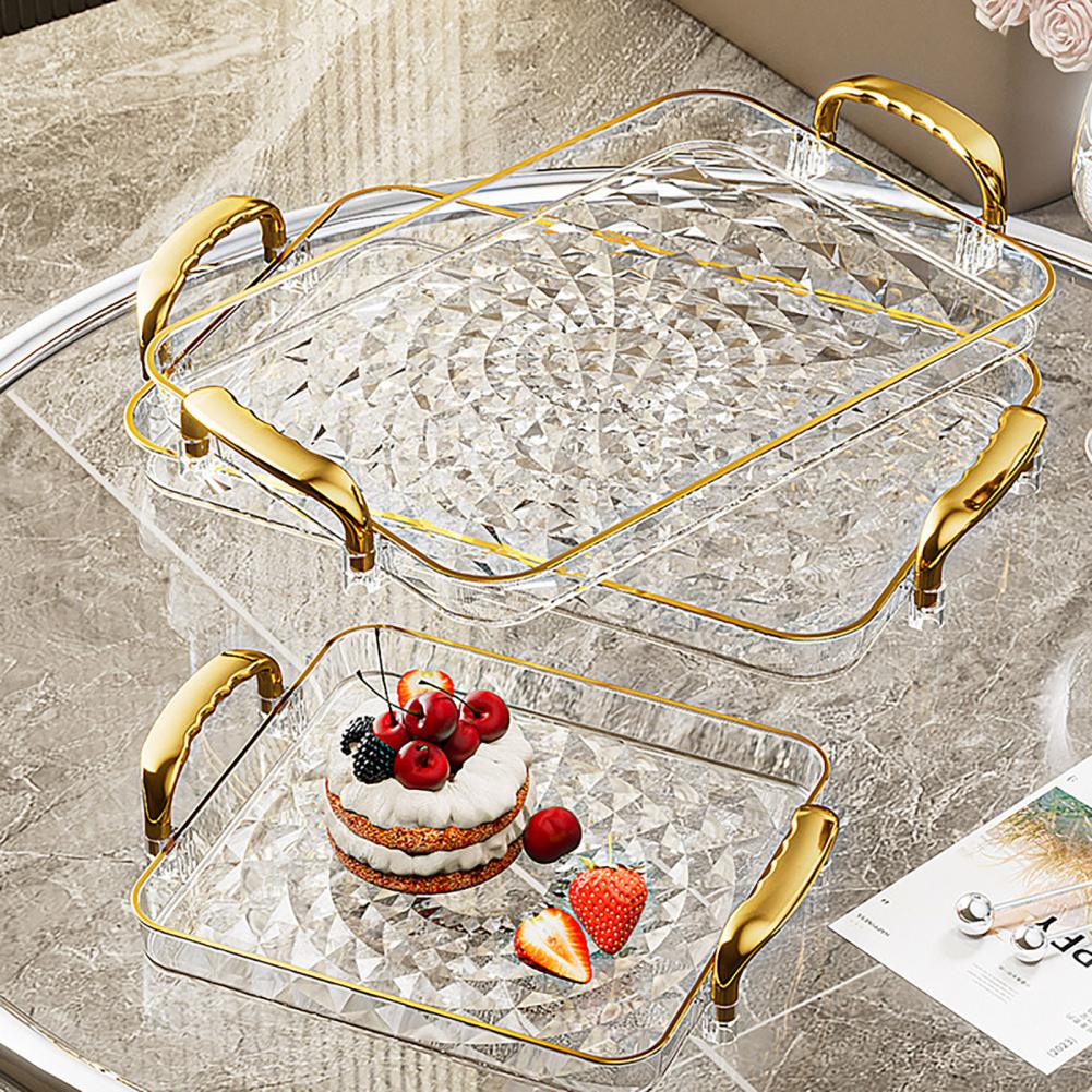 Edge Tray Transparent Serving Tray Serving Tray with Handles Fruit Dessert Platter Stackable Kitchen Organizer Decorative