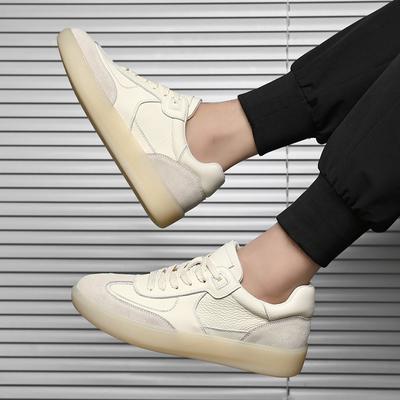 New Men's White Mixed All Match Cow Genuine Leather Lace Up Causal Shoes Male Flats Moccasins Sports Walking Sneakers