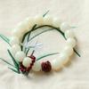 Natural white jade bodhi bracelet, vintage-style bead bracelet for women, lion dance hand-held ornament, delicate finger jewelry, flexible loop