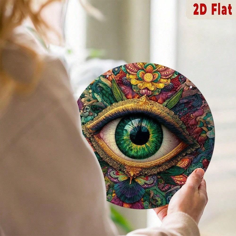 Colorful 2D Metal Eye Wall Art Sign, Ornate Round Hanging Plaque, Intricate Pattern Home Decor Gift