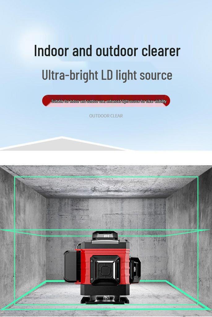 Delixi 12-Line Green Laser Level - High Precision Outdoor Instrument for Wall and Floor Leveling