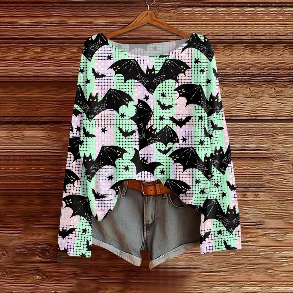 Koszulki z długim rękawem dla kobiet z nadrukiem graficznym Bluzki Casual Plus Size Podstawowe topy Pulower