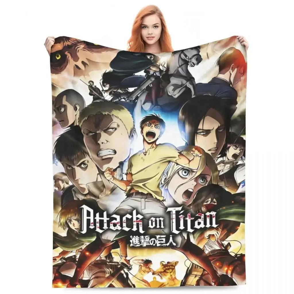 Attack On Titan Anime Manga Fleece Throw Blankets Action Blanket for Bedding Travel Lightweight Thin Bedroom Quilt