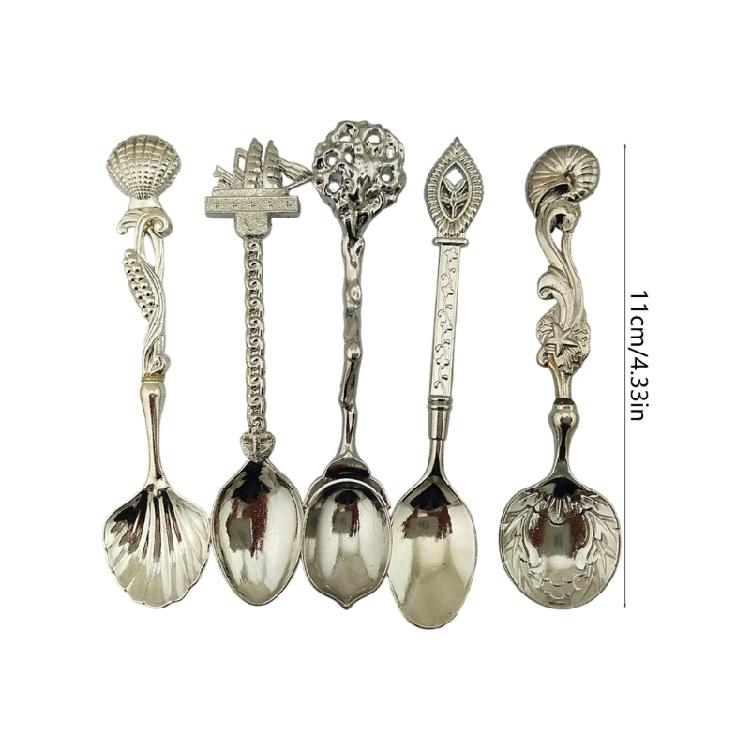 Retro Elegances Alloy Crafted 5Pcs Multifunctional Spoons Kitchen Utensils Collection Antique Relief Kitchen Accessorie