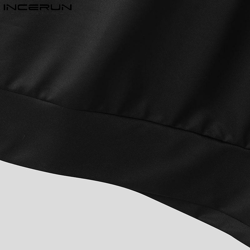 INCERUN Men Long Sleeve Hoodies Print Stitching Casual Hooded Sweatshirts