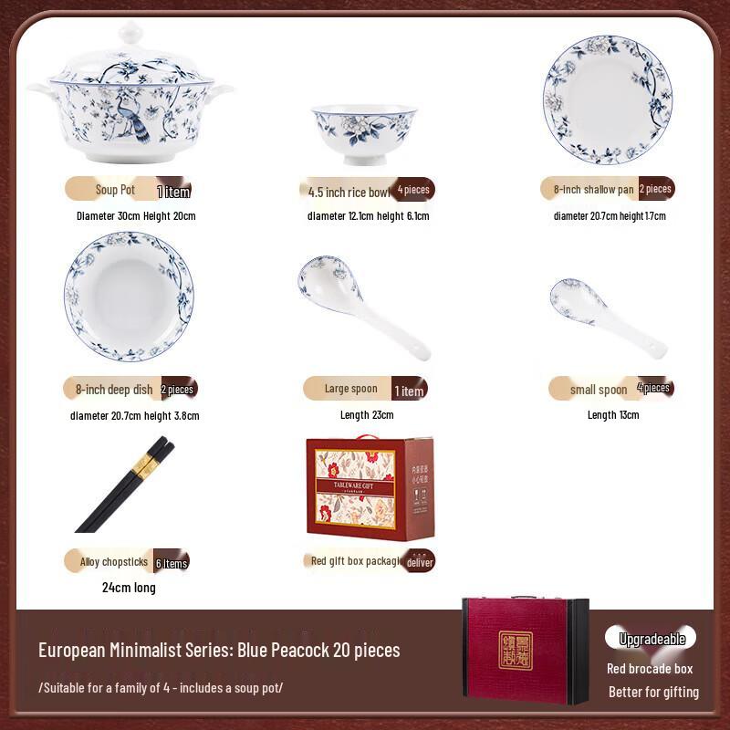 Mode Lanka Blue Peacock Ceramic 20-Piece Dinnerware Set