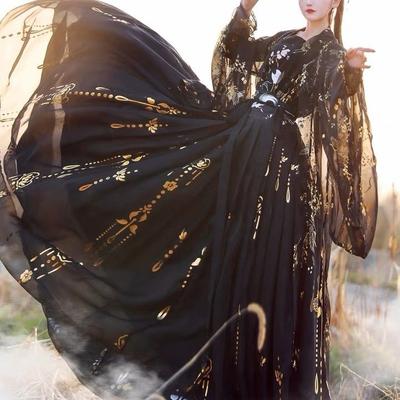 Çin Wei Jin Hanedanı Hanfu Elbisesi Siyah Hanfu Elbisesi Zarif Peri Elbisesi