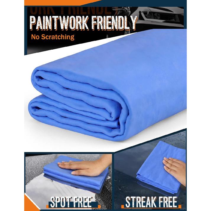 Premium Absorbent Car Drying Chamois Cloth Shammy Towel, 26''X17'' Large, Reusable For Vehicle, Bathroom, Dust Remove, No Spots/Streak/Scratch, Blue