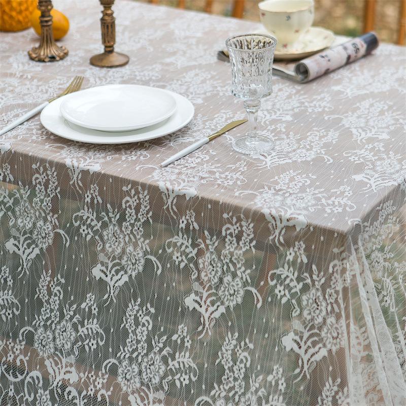 Wedding White Lace Tablecloth Vintage Reception Table Cloth for Wedding Decor Boho Party Valentine's Day Tablecloth