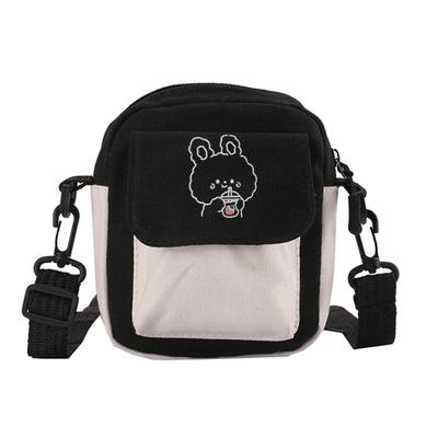 Fashion Women Hit Color Canvas Messenger Bag Cartoon Print Purse (Black) MIT