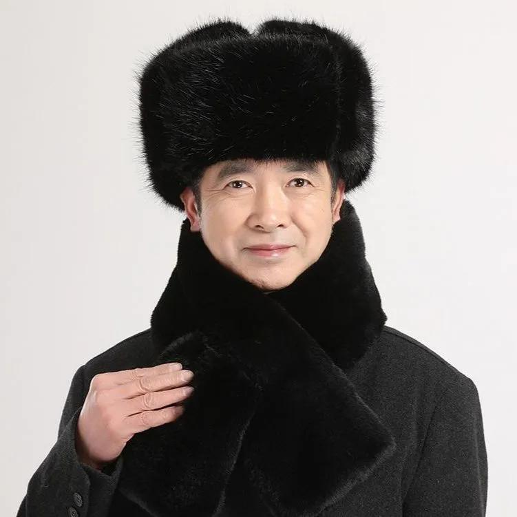 WTEMPO Winter Ear Protection Color Matching Faux Fur Bomber Hats Men's Thick Warm Plush Windproof Cold-proof Hats