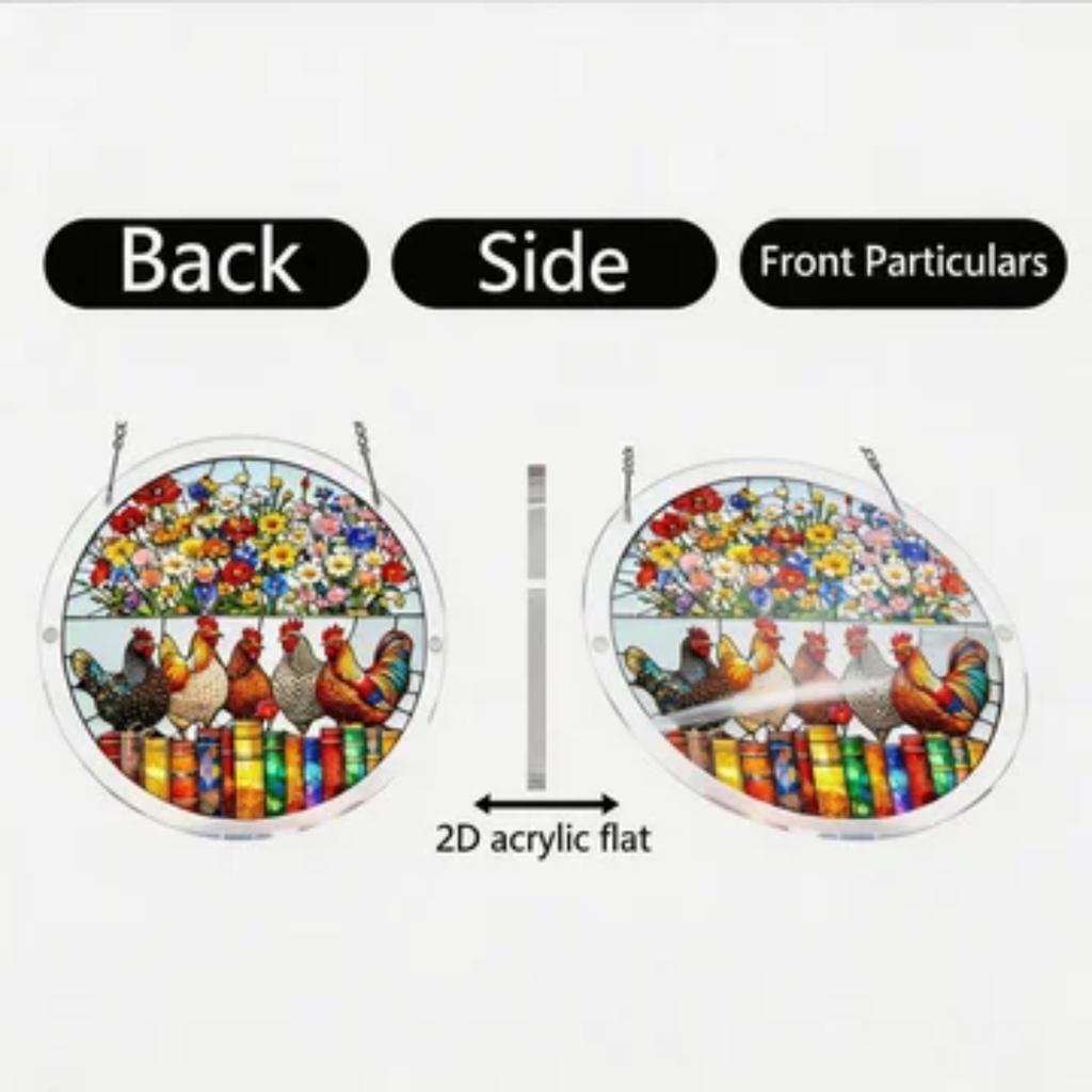 3-Layer 2D Acrylic Puzzle Sun Catcher Window Decoration Featuring Floral and Rooster Design with 2mm Single Layer Acrylic Pieces for Indoor Display