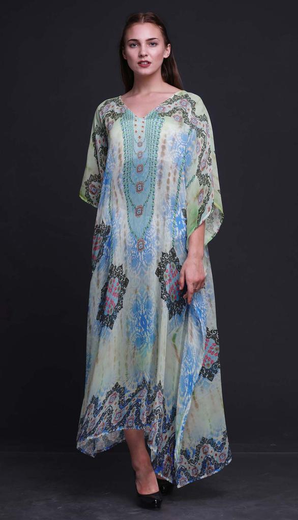 Phagun Tie & Dye Shibori Ladies Plus Size Kaftan Summer Wear Beach Coverup Kimono