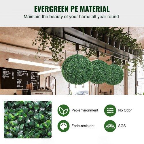 VEVOR Artificial Topiaries Boxwood Trees, 16” Tall (2 Pieces), Ball-Shape Faux Topiaries Plant