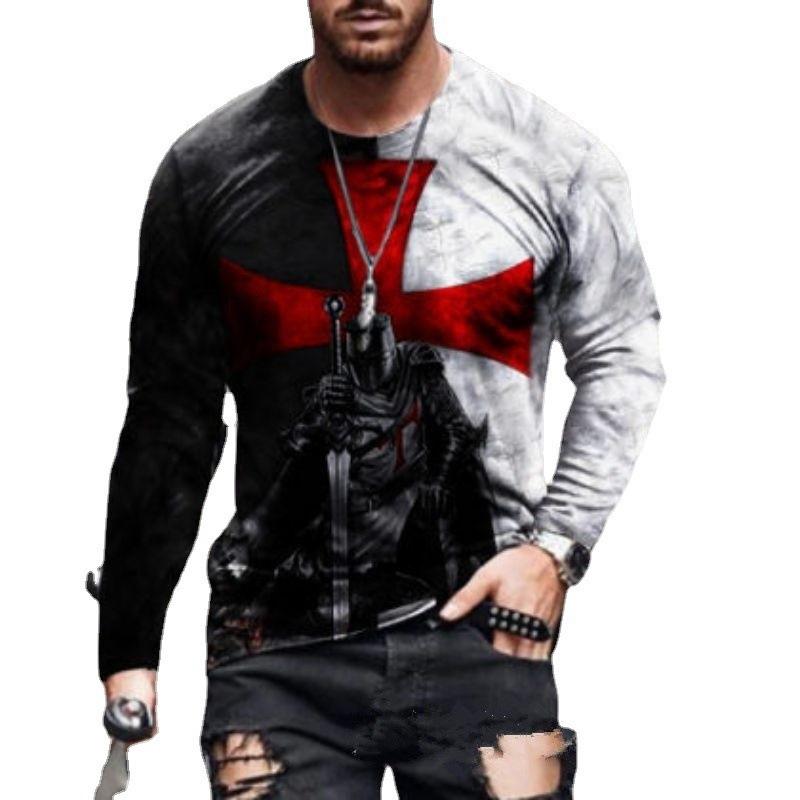 New 3D Men's T-shirt Fashionable Personalized Printed Round Neck Autumn Winter Comfort Loose Fit Plus Size Casual Long Sleeved T-shirt