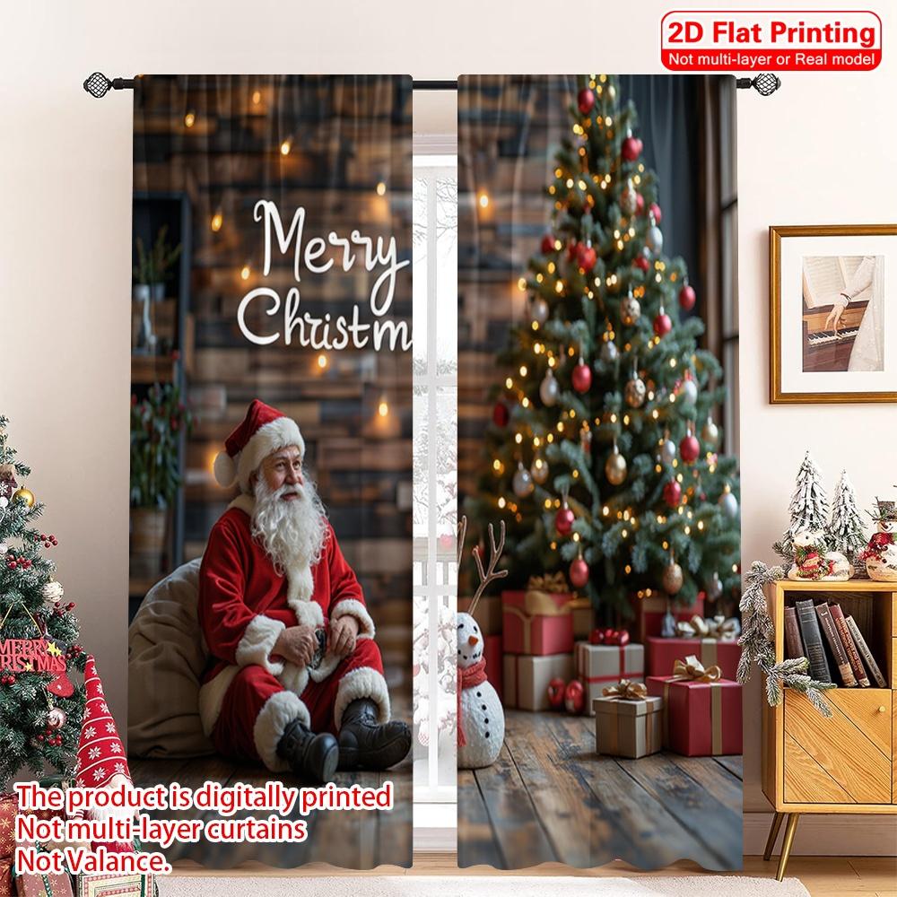 

2pcs 2D flat printing Merry Christmas Popular Curtains Merry Christmas Santa Snowman_a 100% Polyester Without Electricity Family 52.50×116.00 CM 2pcs