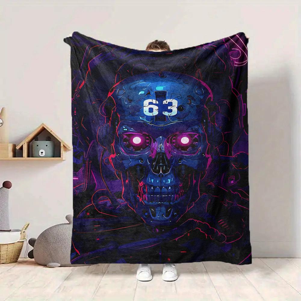 1pc Cyberpunk Skull Blanket, Lightweight Flannel Throw Blanket for Sofa, Bed, Travel, Camping, Living Room, Office, Couch, Chair, and Bed