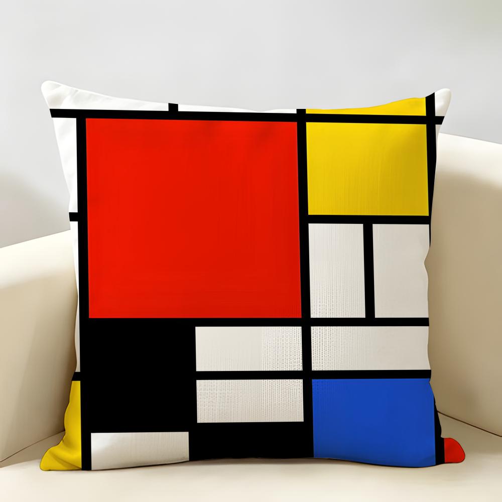 Abstract Painting Piet Mondrian Art Cushion Cover Natural Linen Organic Fabric Double-Sided Printing Breathable For Home Decor