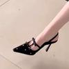 Polka dot black high heels sweet cute stiletto bow sexy empty sandals rhinestones