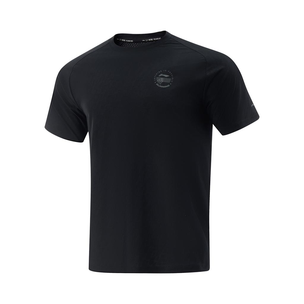 Li-Ning Comfortable Simple Quick-Dry Round Neck Letter T-Shirt Men Tops Black ATSV367-1