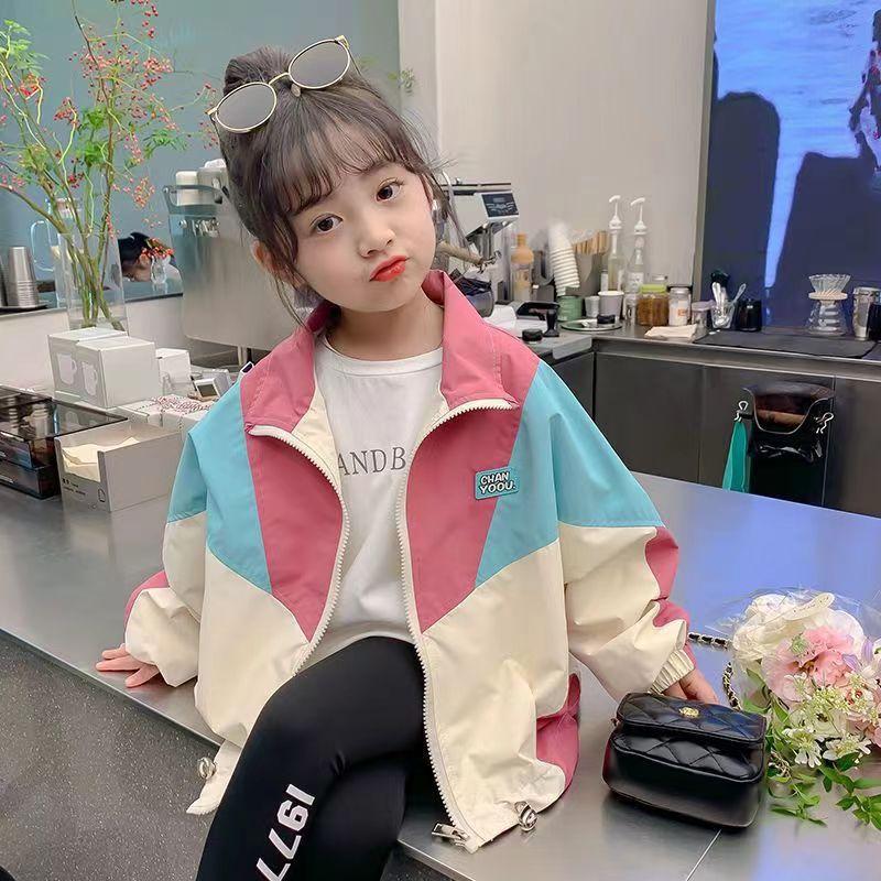 Spring Girls Baseball Jackets Colorblocking Trench Coats Children Girls Jackets Autumn Fashion Casual Outerwear