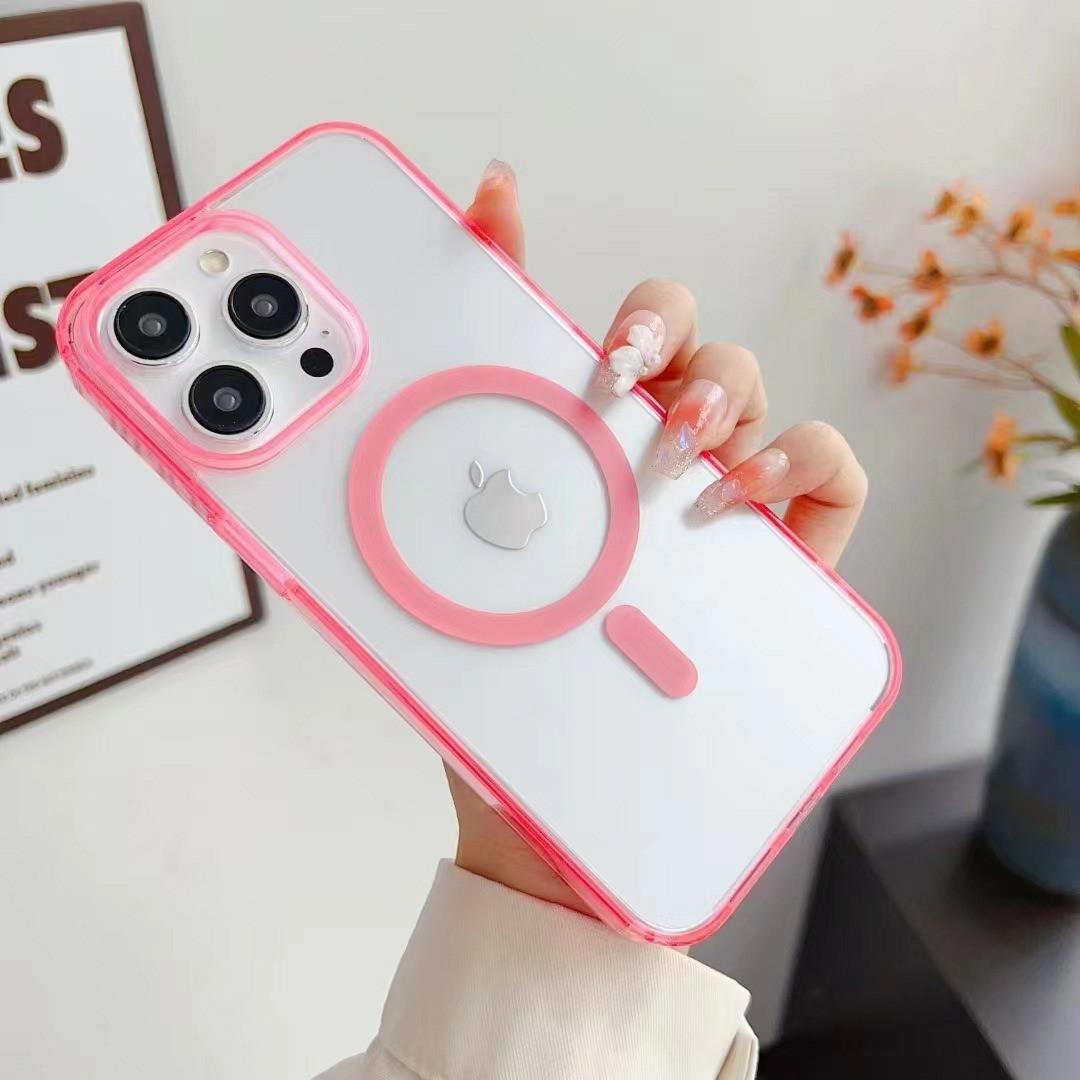 

For iPhone 15 Pro Max Case Compatible with MagSafe Acrylic+TPU Matte Phone Cover Transparent Pink