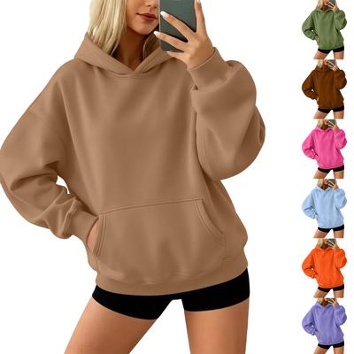 Women's Color Long Sleeve Hoodie with Front Pocket, Loose Fit Pullover for Casual Daily Wear