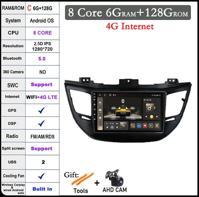 9 Lnch For Hyundai Tucson IX35 3 2015-2018 Android 14 Car Radio Multimedia Player 4G+wifi Video GPS DSP IPS Navigation