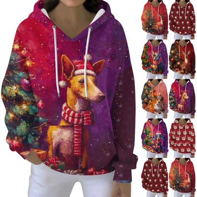 Christmas Hoodies For Women Funny Cute Printed Holiday Sweatshirt Winter Oversized Pullover Tops