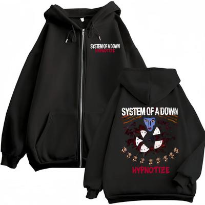 Rockband System of A Down Hypnotize Grafik Reißverschluss-Hoodie Mode Vintage Zip-Up Pullover Herren Damen Lässige Fleece-Sweatshirts